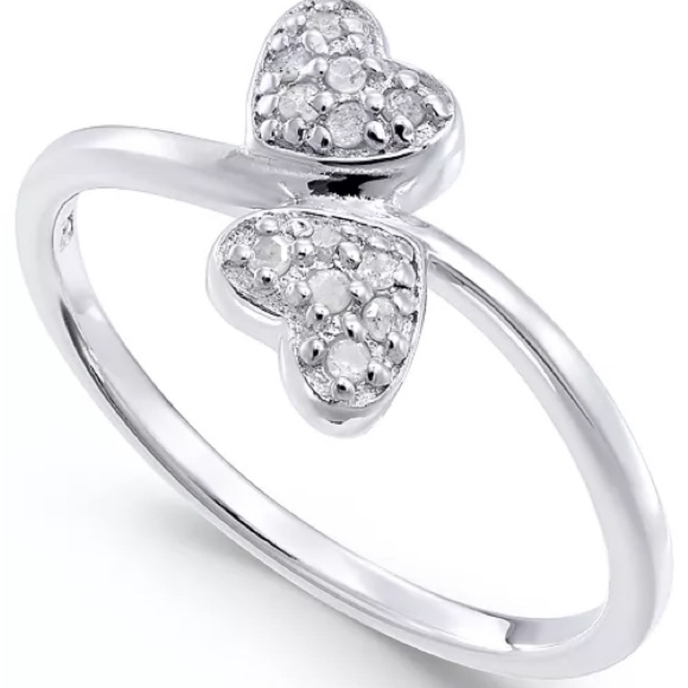 R.H. Collection Diamond Double Heart Ring (1/10 ct. t.w.) in Sterling Silver